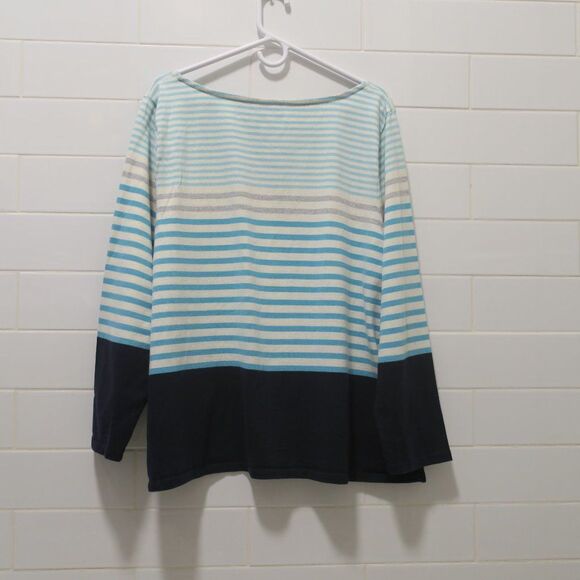 TALBOTS womens top 3x cotton long sleeve striped blue white spring stretch boat - Picture 2 of 9